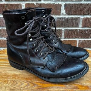 Durango Leather Boots Sz 10-10.5 Brown Kiltie Lace Up Western Prairie Grunge Vtg